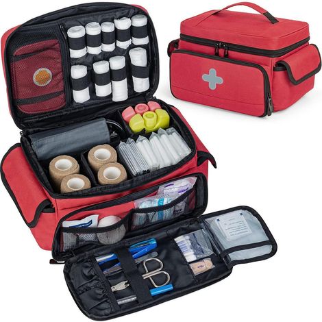 Erste Hilfe Tasche Rot, Notfalltasche mit vielen Fächern und abnehmbaren Trennwänden