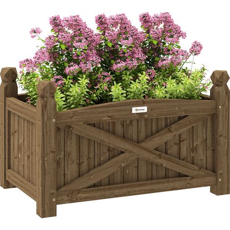 Jardinière surélevée en bois 60x39x37 cm, foncée, pour plantes, fleurs, herbes, jardin, balcon