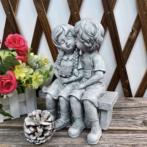 Loving Couple Bench Statue, Romantic Garden Figurine for Patio and Indoor Decoration (1/4)