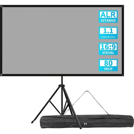 80”Écran Videoprojecteur avec Trépied, 4K HD 16:9 Ecran de Projection, Léger Facile à Installer Eran Projecteur, Idéal pour Cinéma Bureau et Présentations (1/5)