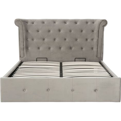Interiors By Premier Elegant Kingsize Grey Brush Velvet Ottoman Bed, Durable Velvet Bed For Bedroom, Compact Diamont Tufted Bed (1/5)
