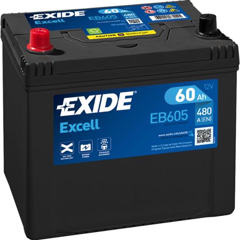 BATTERIE EXIDE EXCELL D23 12V 60AH 480A 230X173X222 +G EB605 (1/4)