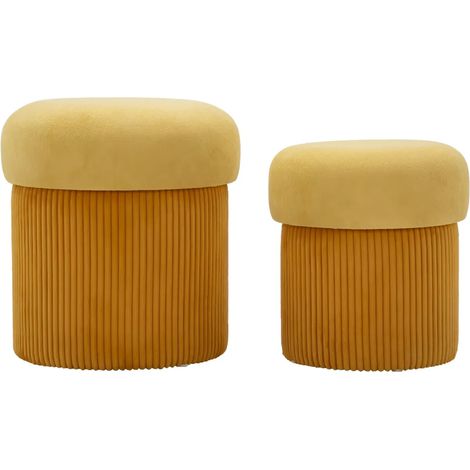 Set 2 Pouf Contenitori in Tessuto Senape Arancione Salvaspazio Camera