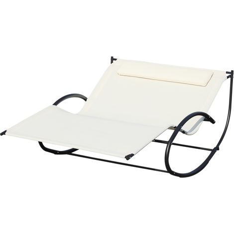 2-Sitzer-Sonnenliege, Gartenschaukelbett aus Metall und Texteline, 140 x 200 x 36–88 cm, Cremeweiß