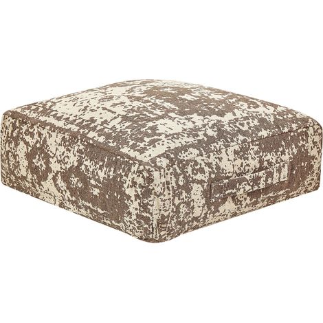Coussin de Sol en Coton Beige et Marron 50 x 50 x 20 cm à Motif Abstrait Pouf Shasa