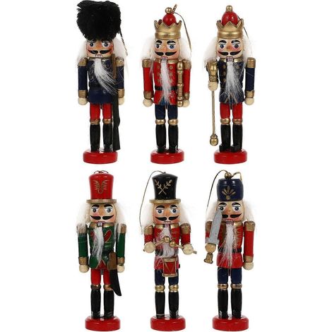 Lot de 6 figurines de soldats casse-noisettes en bois classiques (couleurs assorties)-12X3X3CM (1/3)