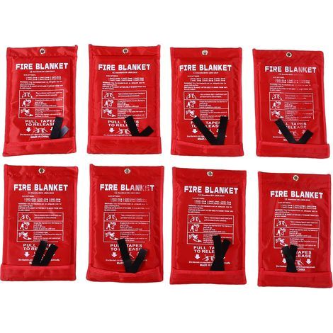 Couverture anti-feu pour la maison et la cuisine - Lot de 8 couvertures anti-feu réutilisables en fibre de verre - Idéales pour l'école, la cheminée, le barbecue, la voiture, le bureau, le garage, la (1/5)