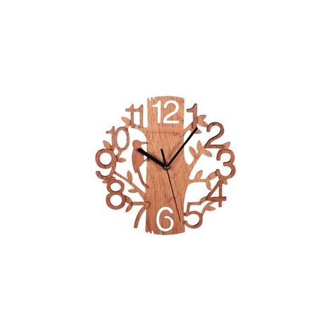 Reloj de pared redondo de madera con forma de árbol, autocolgante, funciona con pilas, para oficina, sala de estar o decoración del hogar (1 unidad) - Crezuo