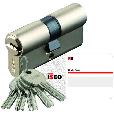 Iseo Cavers – Cylindre de serrure ISR6 double entrée 30 mm – 6 goupilles inox – Protection anti-perçage – Clé réversible nickelée