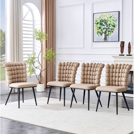 Sedia da pranzo in velluto color cammello, gambe in metallo nero, design moderno minimalista, facile da montare,54×48×88cm (1/5)