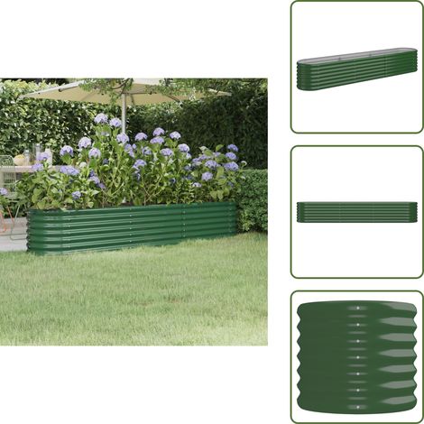 The Living Store Lit surélevé de jardin Acier enduit de poudre 224x40x36 cm Vert - Jardinière Surélevée - Bac À Fleurs - Pot De Fleurs Extérieur - Décoration Jardin - Plante Extérieure (1/5)