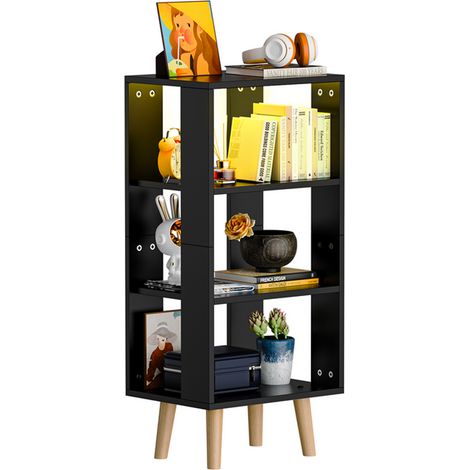 Comodino a 3 livelli tavolino laterale con striscia luminosa da 0,4 m per camera da letto soggiorno 40x30x87,5 cm nero (1/5)