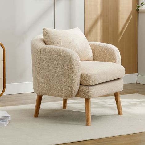 Poltrona imbottita con cuscino, soggiorno/ufficio/camera da letto, tessuto Teddy, beige (1/5)