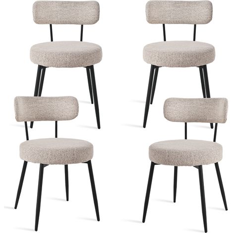 Bon Furni Tela texturizada Silla de comedor Marrón Claro, Set de 4, ergonómica, con respaldo segmentado, patas ajustables y 150kg de soporte