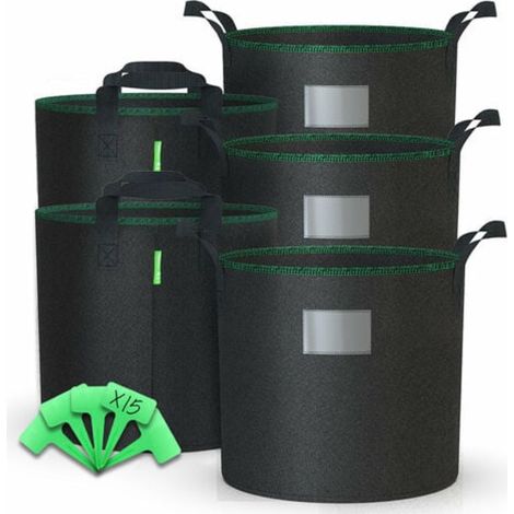 Lot de 5 sacs de plantation non tissés 30 L avec poignée, noirs (1/4)