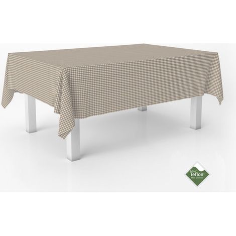 Nappe Vichy Petits Carreaux Anti-Taches carrée 140x140 cm Taupe (1/5)