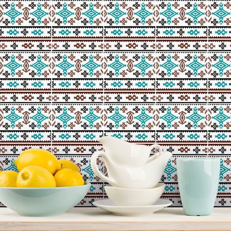 Sticker Mural Carrelage adhésif Cuisine Salle de Bain - 9 Stickers CARRELAGES Ethnique MOGADISCIO - 9stickers10x10cm (1/5)