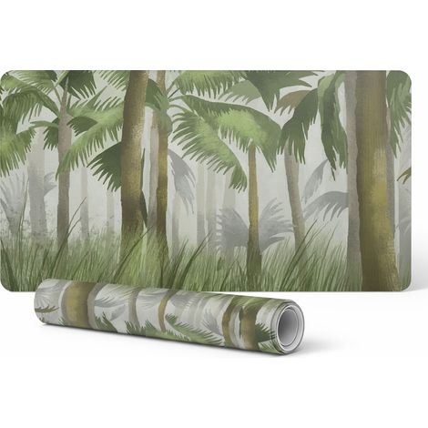 Alfombrilla de escritorio para teclado y accesorios con dise帽o de bosque tropical, 90x45 cm.