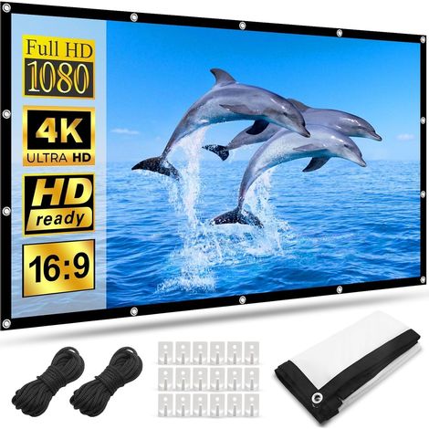 120 Pouces Écran de Projection Portable, Tissu Soie de Lave Lavable Antirides, 16:9 4K HD Double Face Pliable pour Camping Extérieur et Cinéma Maison, Installation Facile avec Crochets (1/5)