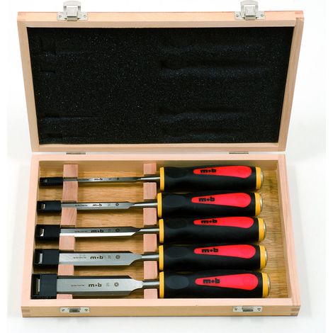 Mob Mondelin – Coffret 5 ciseaux de sculpteur en acier haute teneur carbone – Dureté 59-63HRC – Manche ergonomique – Zone de frappe en métal