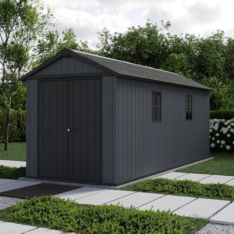 Keter Newton Plus 7.5 x 17ft Outdoor Garden Storage Shed Grey Wood Effect Resin (1/5)