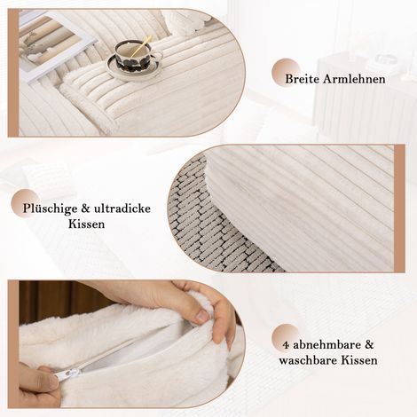 Canapé de luxe en velours côtelé, design moderne, 4 coussins inclus, canapé-lit ultra doux et multifonctionnel, prêt à l'emploi sans montage, convertible en lit, gain de place pour salon ou studio, be (1/5)