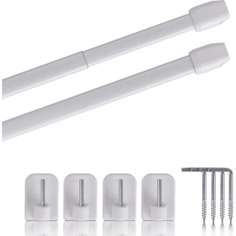 Set mit 2 Gardinenstangen für Fenster, Edelstahl, ausziehbar von 60 bis 90 cm, perlmuttweiß, mit 4 Klebehaken, für Fenster und Türen (1/5)