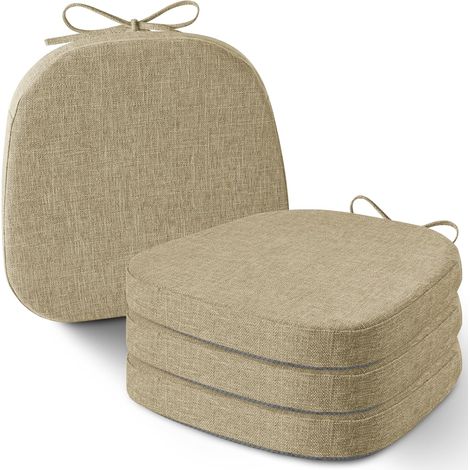 Lot de 4 coussins de chaise épais avec attaches pour chaises de salle à manger en métal avec housse texturée et amovible, 35,6 x 35,6 cm, beige (1/5)