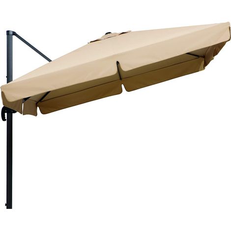 Parasol Rhodos, Naturel, carré 300 x 300 cm, 782-02, Structure Aluminium/Acier, Housse Polyester, 24 kg, La Nature (1/5)