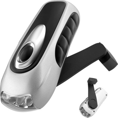 Lampe torche LED rechargeable Dynamo à 3 modes, compacte, idéale pour les urgences, le camping et les activités de plein air.