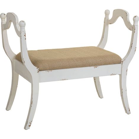 Banqueta de madera tapizada blanca 90x45.5x78