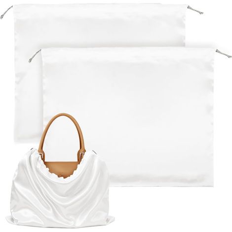 Lot de 2 Sacs de Rangement en Soie pour Sacs à Main (50x40 cm), Housses à Cordon Blanches pour Chaussures/Bottes (1/5)