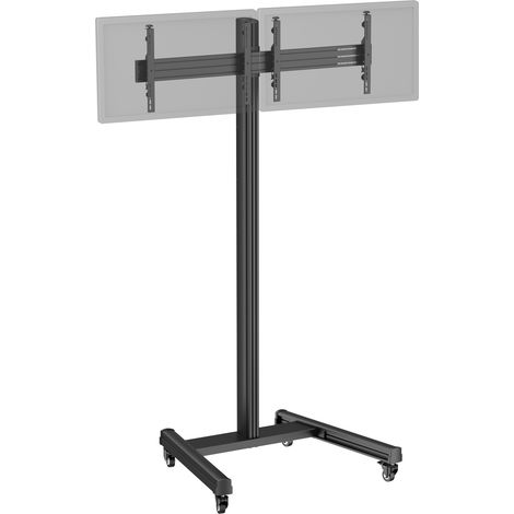 Support TV sur roulettes 2 écrans 43'' - 49'' Hauteur 240cm noir (1/3)