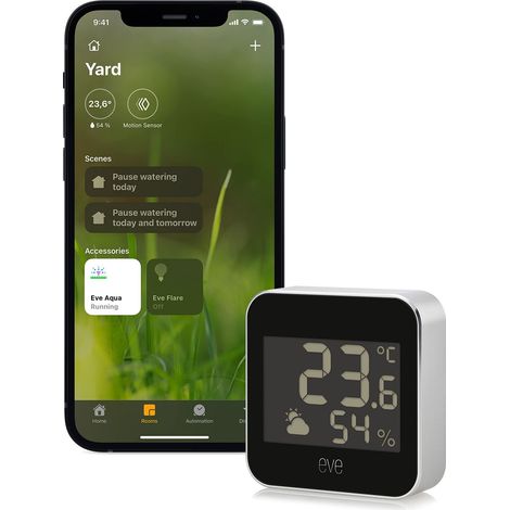 Eve Weather (Apple Home) – Stazione meteo connessa, monitorare temperatura, umidità e pressione barometrica, tendenza del tempo, impermeabilità IPX4, display, Bluetooth (1/5)