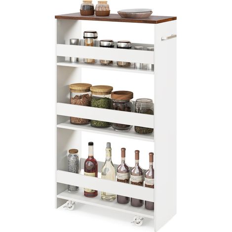 Carrello da cucina stretto a 4 ripiani, larghezza 20 cm, bianco
