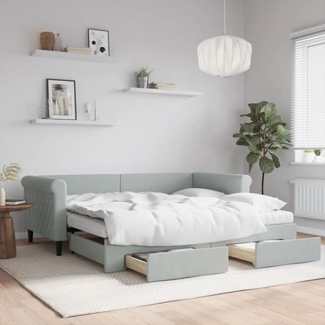 Daybed with Trundle and Drawers Light Grey 90x190 cm Velvet vidaXL