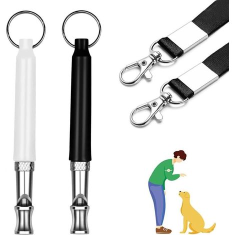 Ultraschall-Hundepfeife mit 2 langen Kabeln, große Reichweite, Hundetrainingspfeife (Schwarz/Weiß) (1/4)