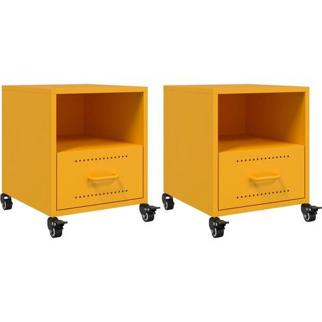 Set 2 comodini con cassetto e vano a giorno 36 x 39 x 43,5 cm acciaio giallo senape DEC035424