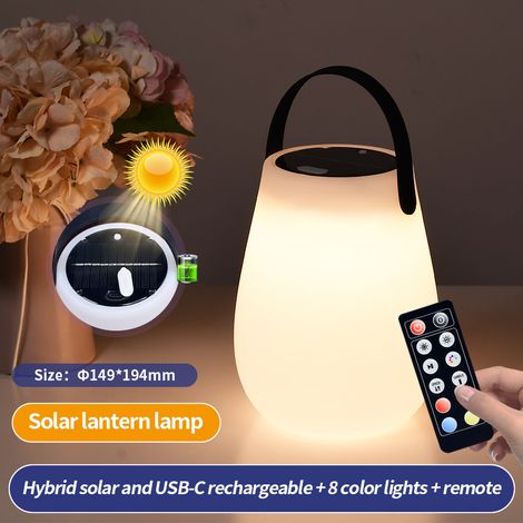 Ortviai Lanterne de camping solaire avec télécommande, rechargeable USB et étanche IP44 pour extérieur, jardin, terrasse