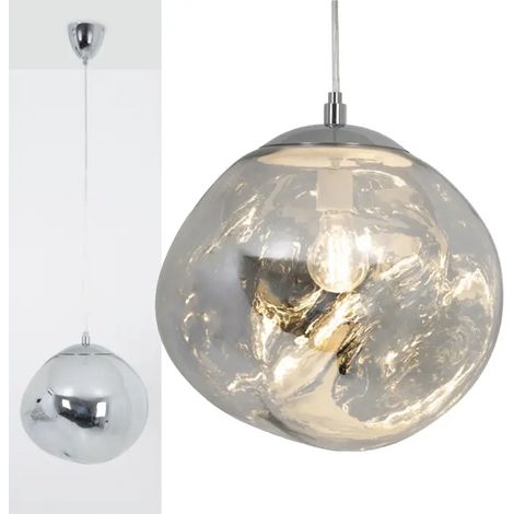 Lustre suspendu abat-jour verre métallisé argenté douilleE27 40W 230V IP20