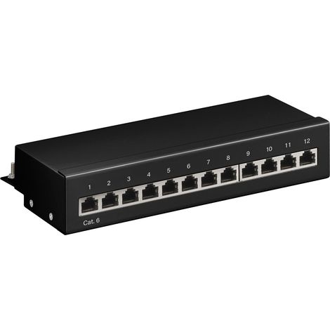 Goobay i-pp 12-e-c6b – Patch Panel de 12 puertos Cat. 6 STP negro