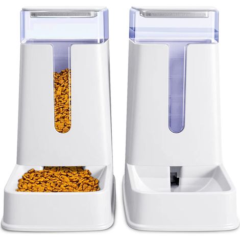 Lot de 2 mangeoires automatiques pour chat et chat - Distributeur d'eau automatique pour chien de petite, moyenne et grande taille - 3,8 l - Blanc (1/5)