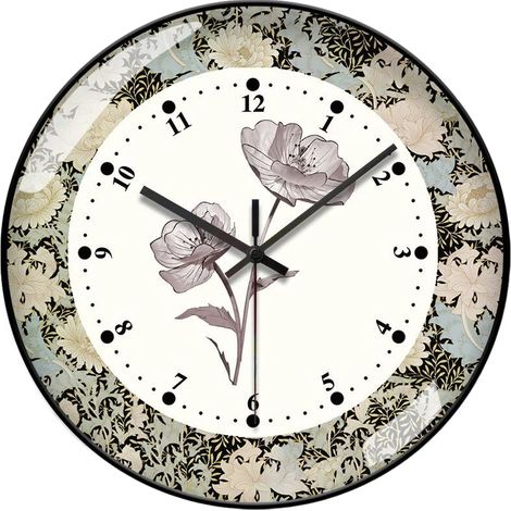Horloge murale florale vintage élégante (20 cm), silencieuse, décoration florale artistique pour la maison, cadeau original (1/5)