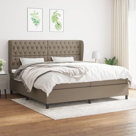 Lit double pour adulte Moderne - Lit à sommier tapissier avec matelas Taupe 200x200 cm Tissu BV228403 - BonneVie (1/5)