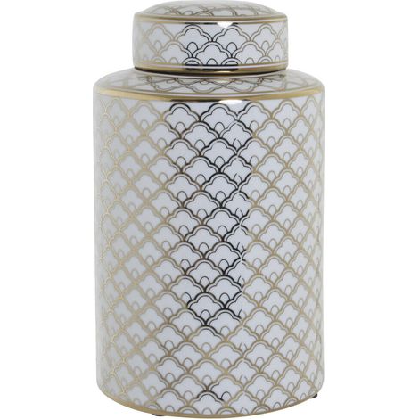 DKD Home Decor Vase porcelaine blanc et doré 18x18x30,5 cm (1/3)