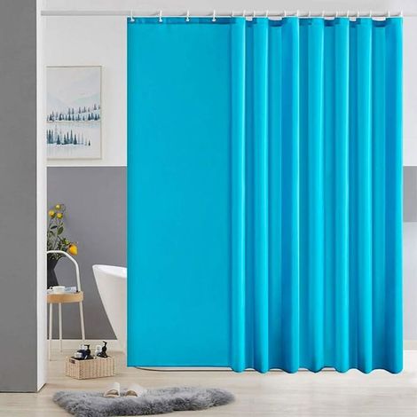 1 rideau de douche polyester imperméable, anti-moisissure, turquoise 275 x 80 cm, avec crochets, salle de bain moderne