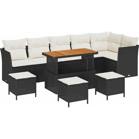 Maison Exclusive - Conjunto de sofás de jardín 10 pcs Negro ratán