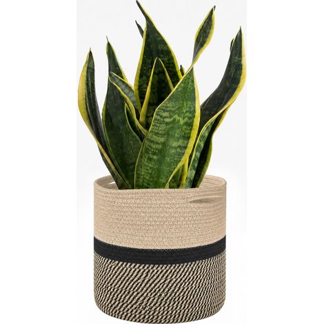 Pot de Fleurs tressé avec Doublure en Plastique, 30 cm, Brun foncé (1/5)