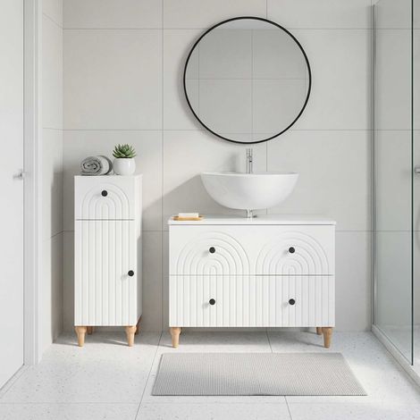 vidaXL Ensemble de 2 meubles de salle de bain ALKMAAR Blanc brillant (1/5)