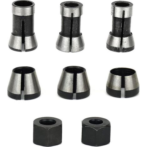 Mandrin de Fraiseuse - Lot de 6, Collet Mandrin Affleureuse (6 mm, 6.35 mm, 8 mm), Pince de Serrage Defonceuse, Adaptateurs de Pince (1/5)